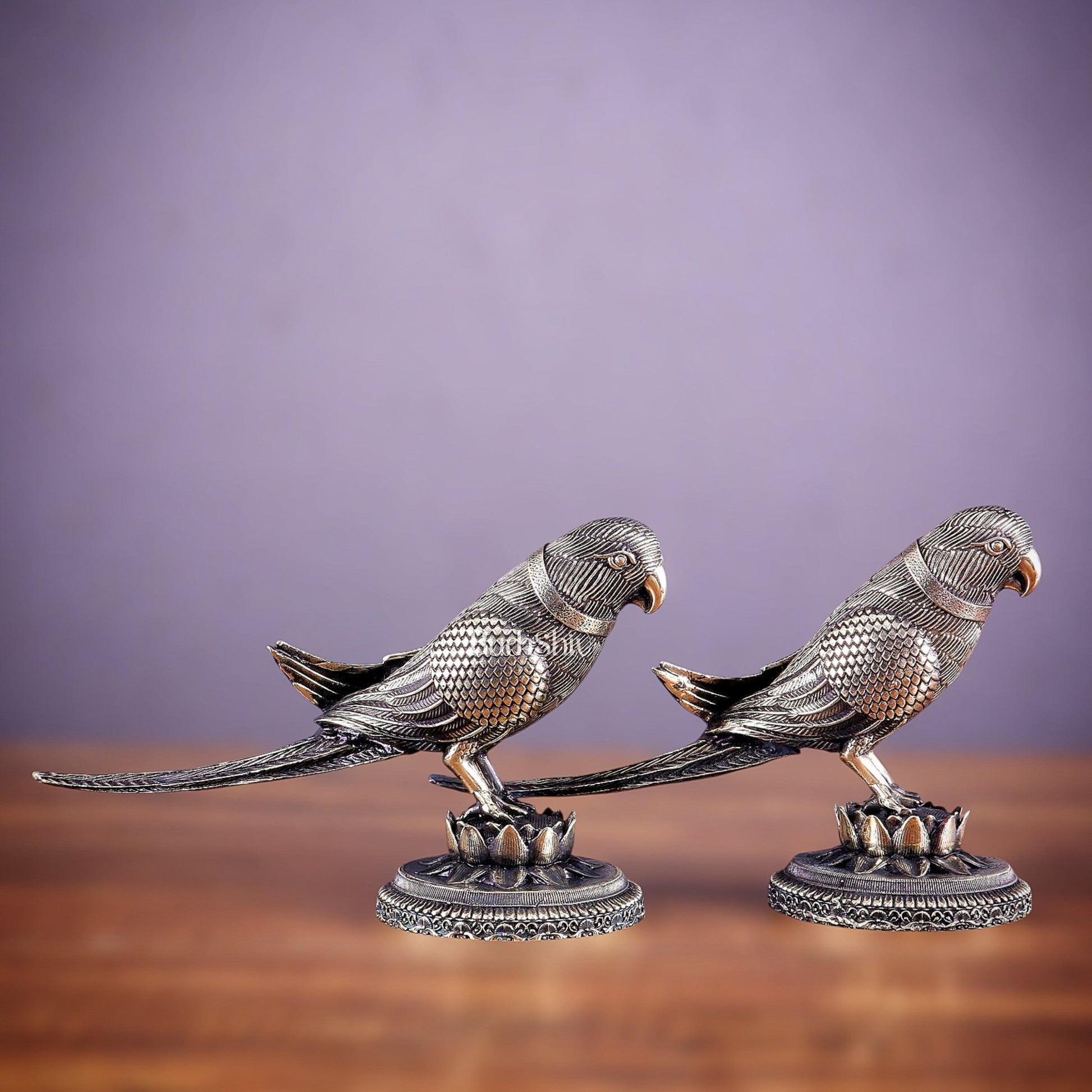 Brass Superfine Intricately Carved Parrot pair Showpiece - 4 Inch - Budhshiv.com