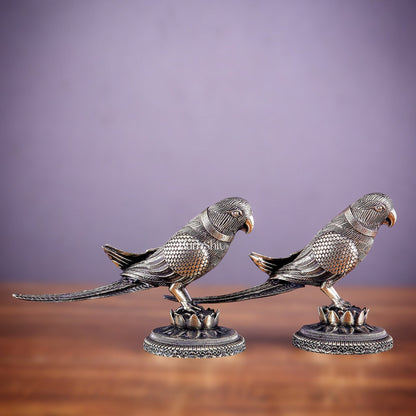Brass Superfine Intricately Carved Parrot pair Showpiece - 4 Inch - Budhshiv.com