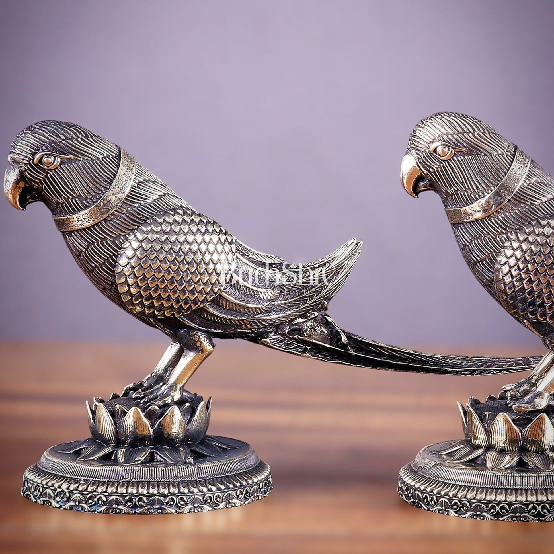 Brass Superfine Intricately Carved Parrot pair Showpiece - 4 Inch - Budhshiv.com