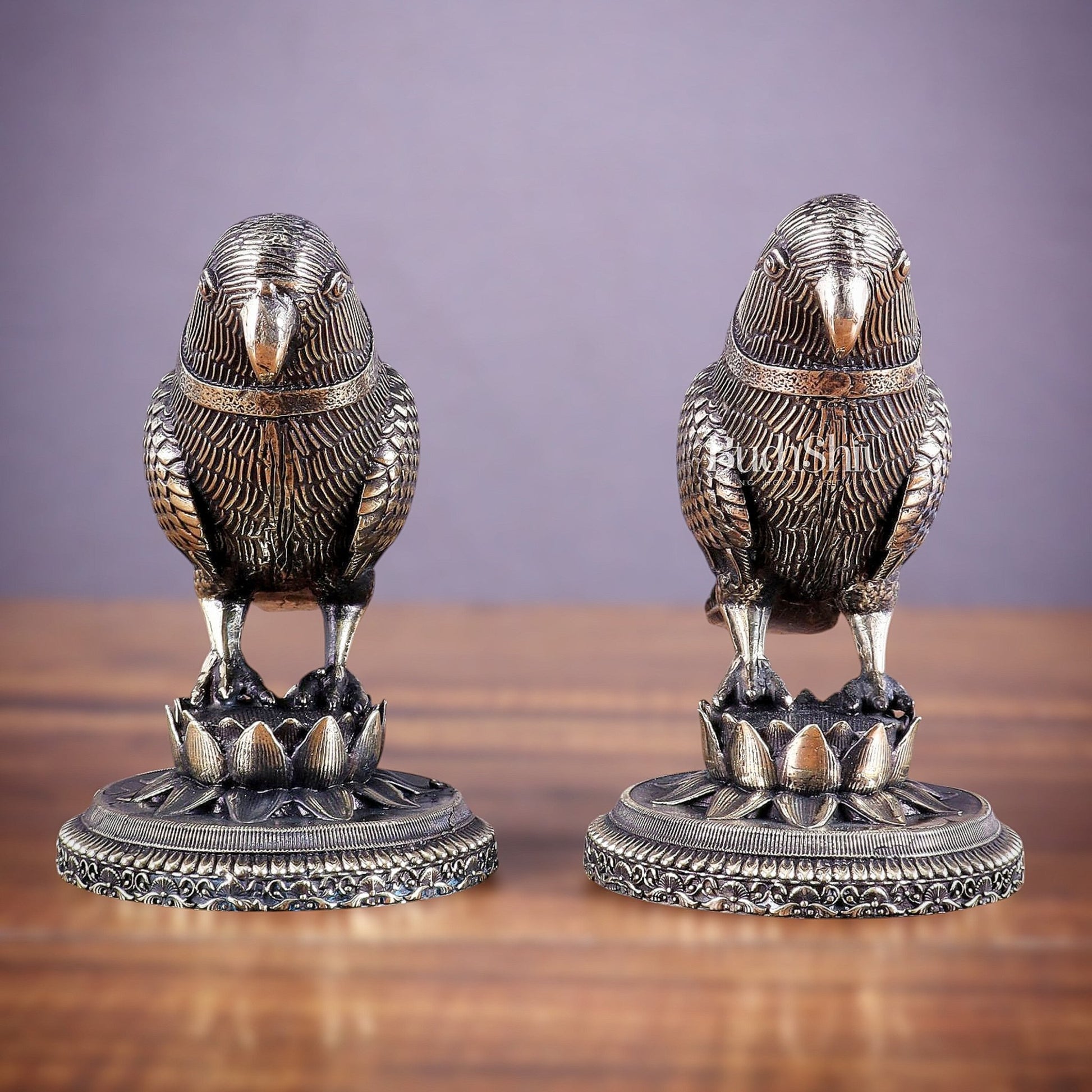 Brass Superfine Intricately Carved Parrot pair Showpiece - 4 Inch - Budhshiv.com
