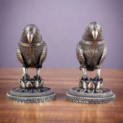 Brass Superfine Intricately Carved Parrot pair Showpiece - 4 Inch - Budhshiv.com