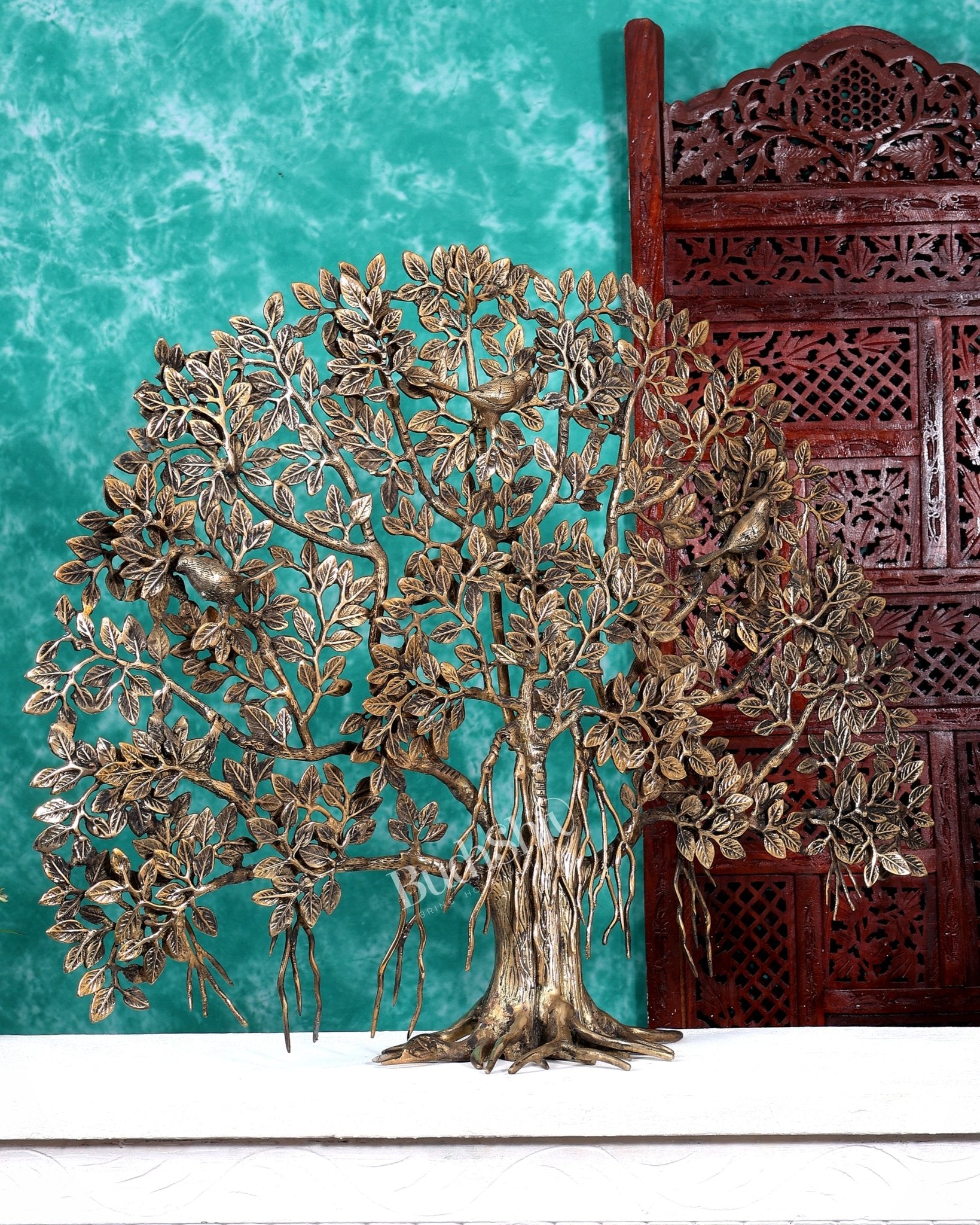 Brass Superfine Kalpavriksha Standing Tree 36 inch antique finish - Budhshiv.com