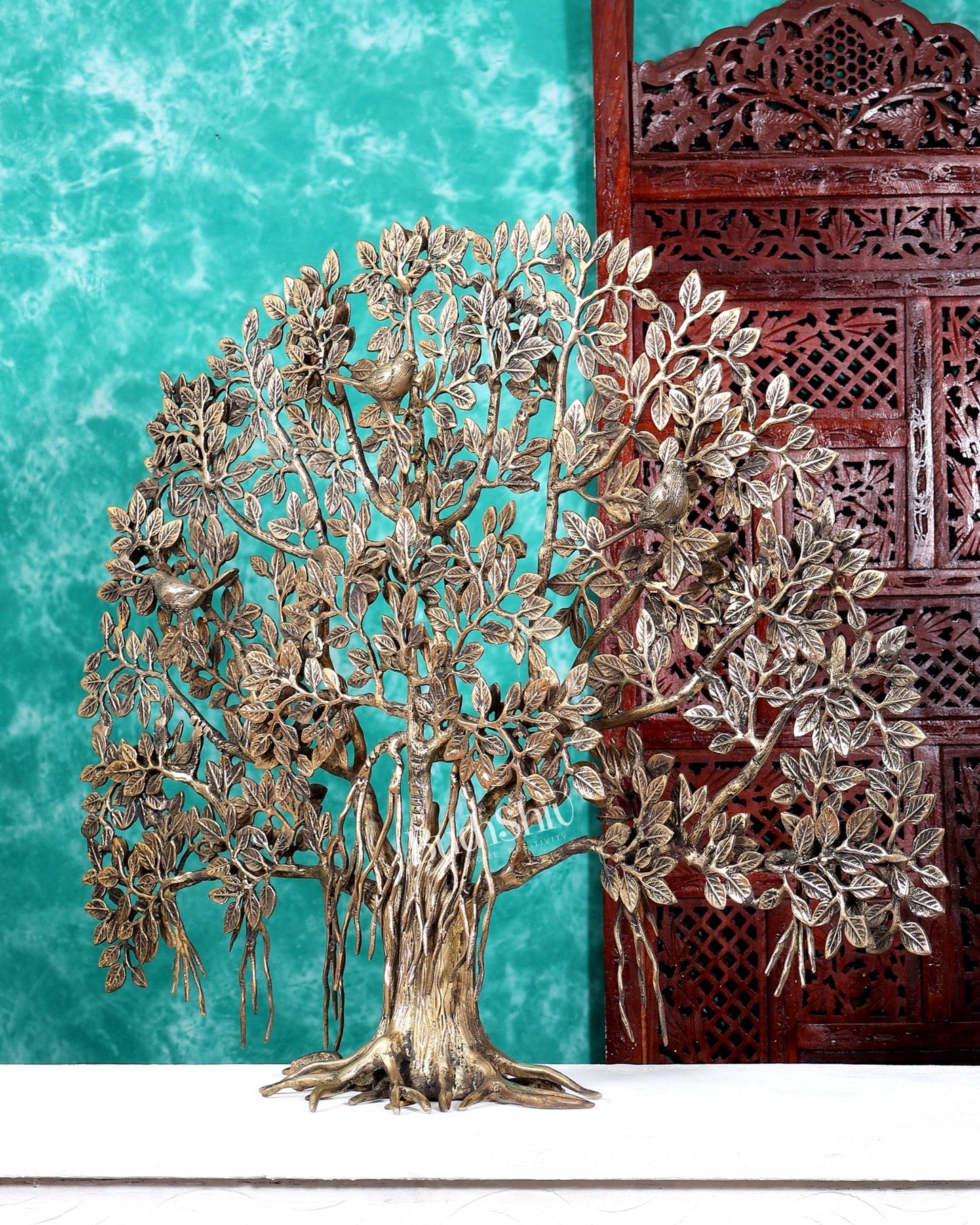Brass Superfine Kalpavriksha Standing Tree 36 inch antique finish - Budhshiv.com