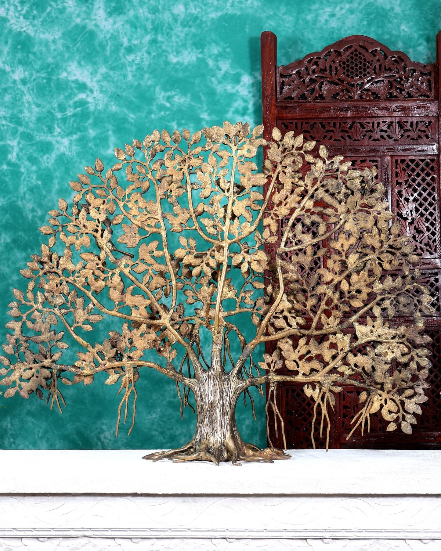 Brass Superfine Kalpavriksha Standing Tree 36 inch antique finish - Budhshiv.com