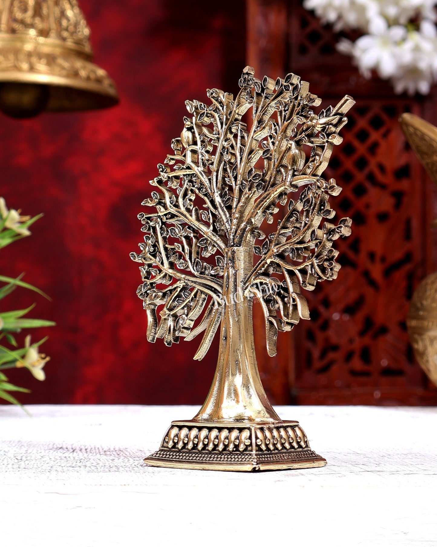 Brass Superfine Kalpavriksha Tree Idol | Intricate Wish-Fulfilling Tree 5.5 inch - Budhshiv.com