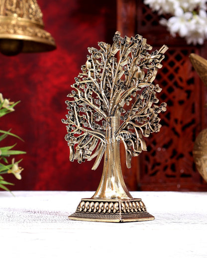 Brass Superfine Kalpavriksha Tree Idol | Intricate Wish-Fulfilling Tree 5.5 inch - Budhshiv.com