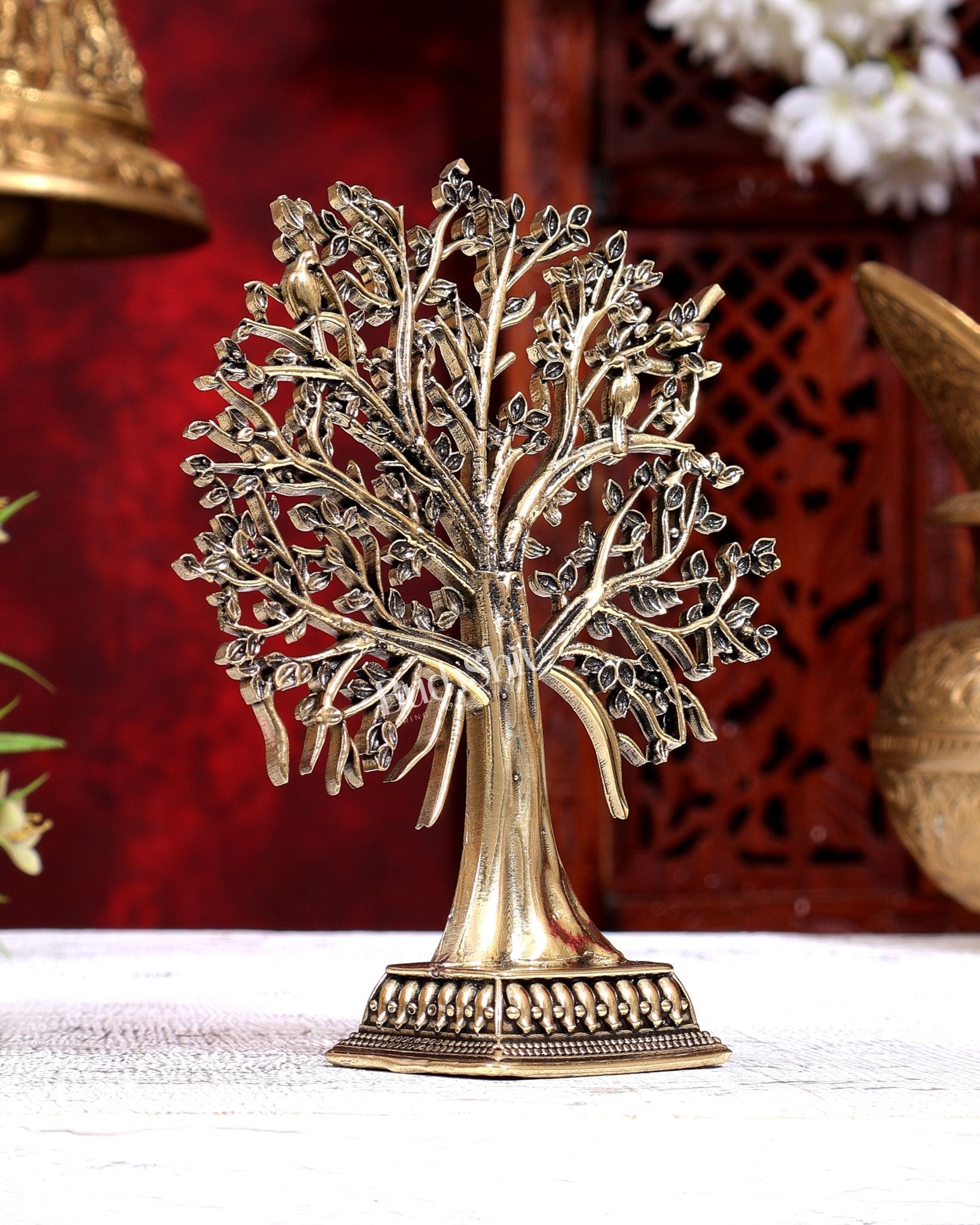Brass Superfine Kalpavriksha Tree Idol | Intricate Wish-Fulfilling Tree 5.5 inch - Budhshiv.com
