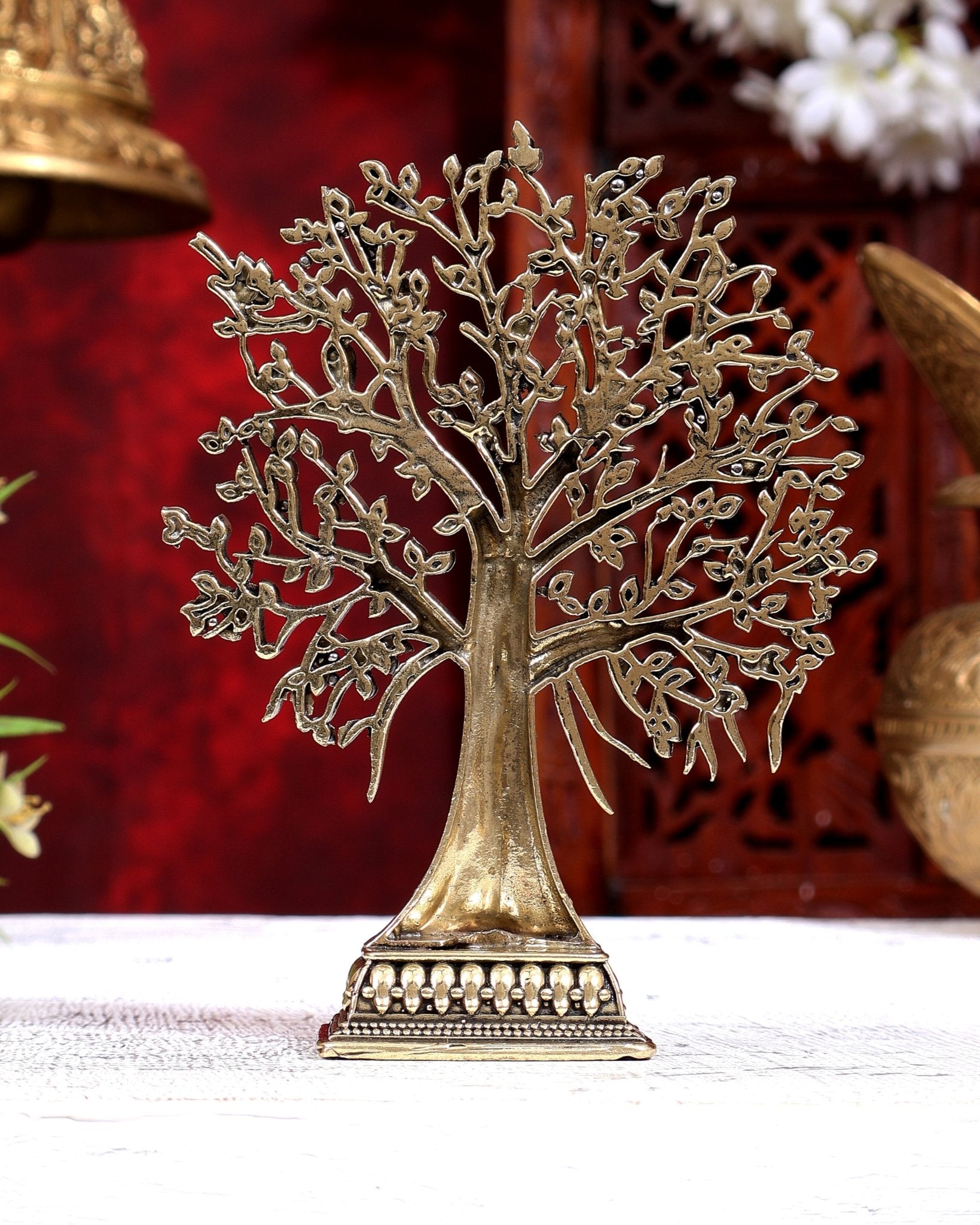 Brass Superfine Kalpavriksha Tree Idol | Intricate Wish-Fulfilling Tree 5.5 inch - Budhshiv.com