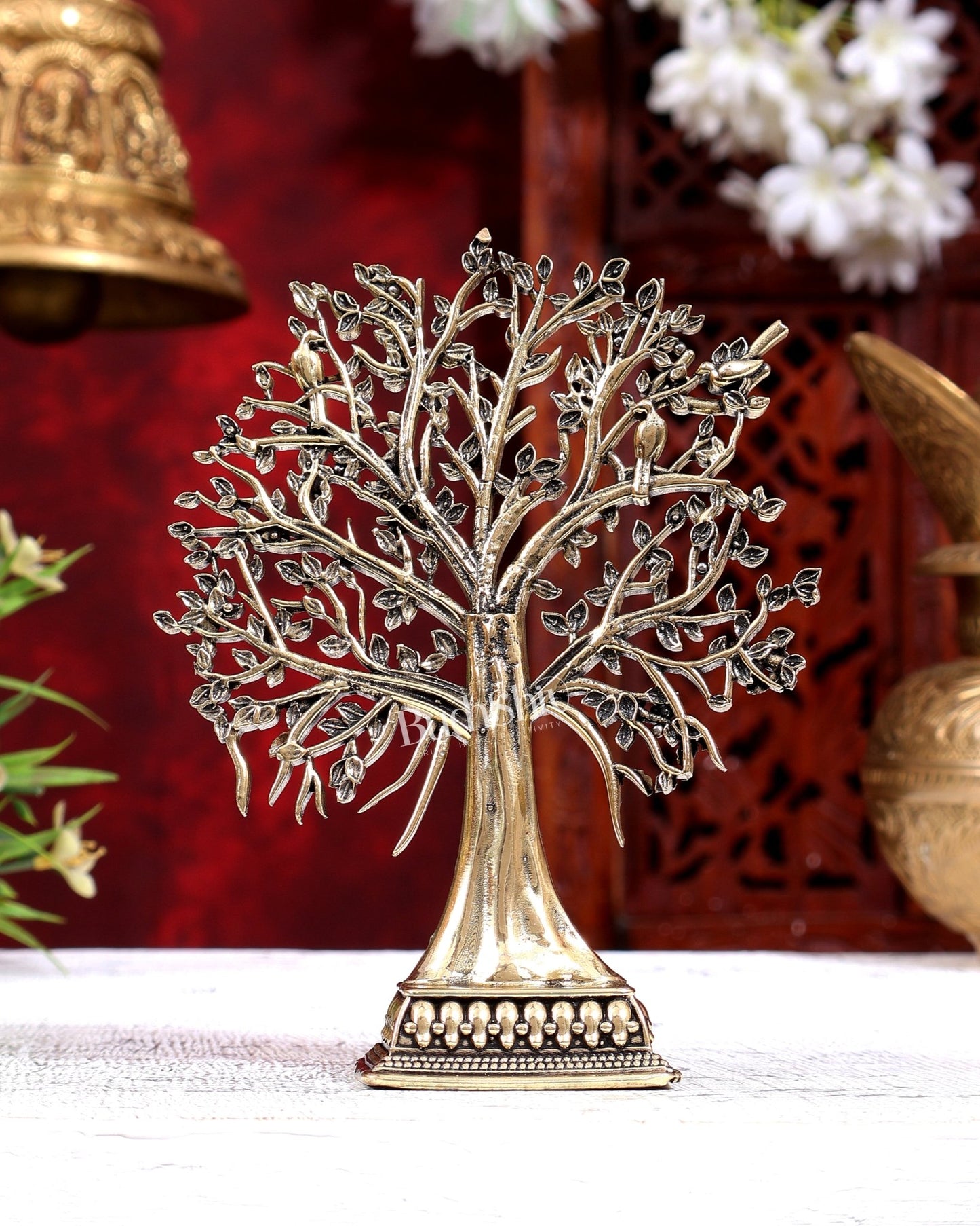Brass Superfine Kalpavriksha Tree Idol | Intricate Wish-Fulfilling Tree 5.5 inch - Budhshiv.com