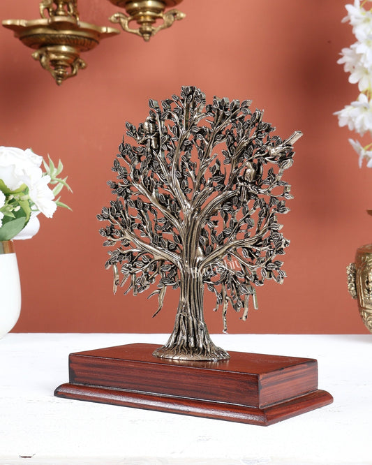 Brass Superfine Kalpavriksha Tree on Wooden Base – 7.5 Inch - Budhshiv.com