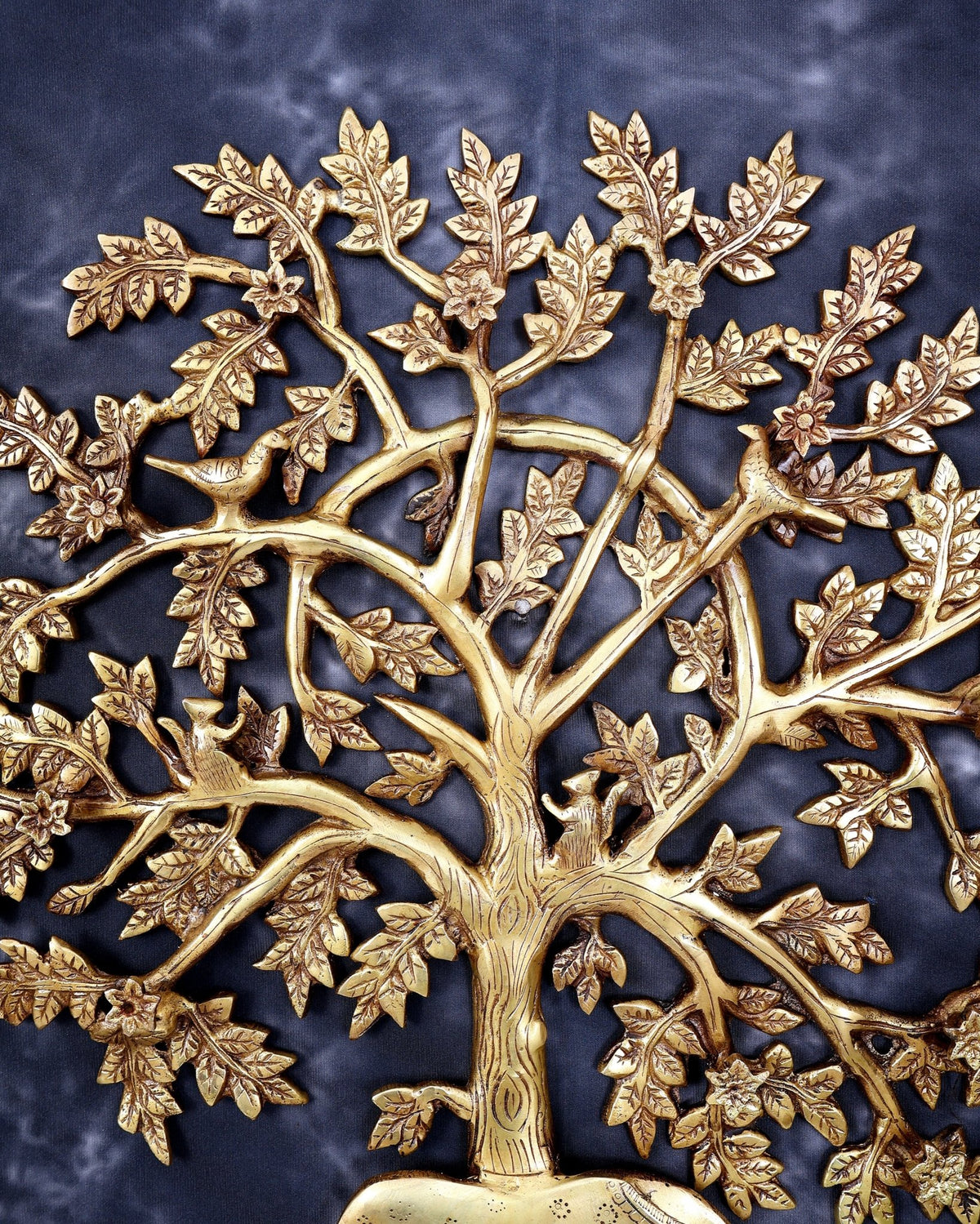 Brass Superfine Kalpavriksha Tree with Kamadhenu Cow, Calf, Birds and Squirrel — Auspicious Wall Décor 20 inch - Budhshiv.com