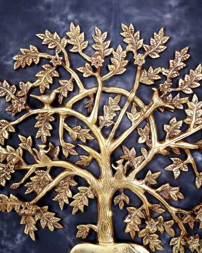 Brass Superfine Kalpavriksha Tree with Kamadhenu Cow, Calf, Birds and Squirrel — Auspicious Wall Décor 20 inch - Budhshiv.com