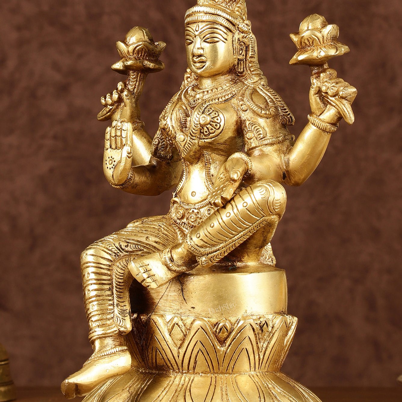 Brass Superfine Kamal Lakshmi Idol | Lotus Lakshmi Murti | Height: 10 inch - Budhshiv.com