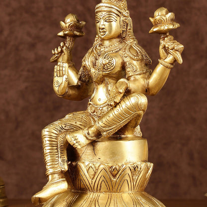 Brass Superfine Kamal Lakshmi Idol | Lotus Lakshmi Murti | Height: 10 inch - Budhshiv.com