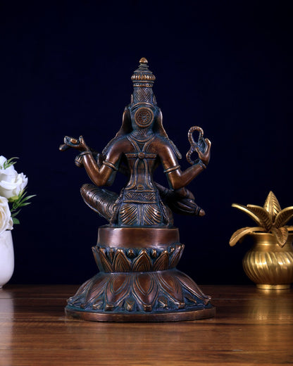 Brass Superfine Kamal Saraswati Idol - Lotus Saraswati Murti 10 Inch - Budhshiv.com