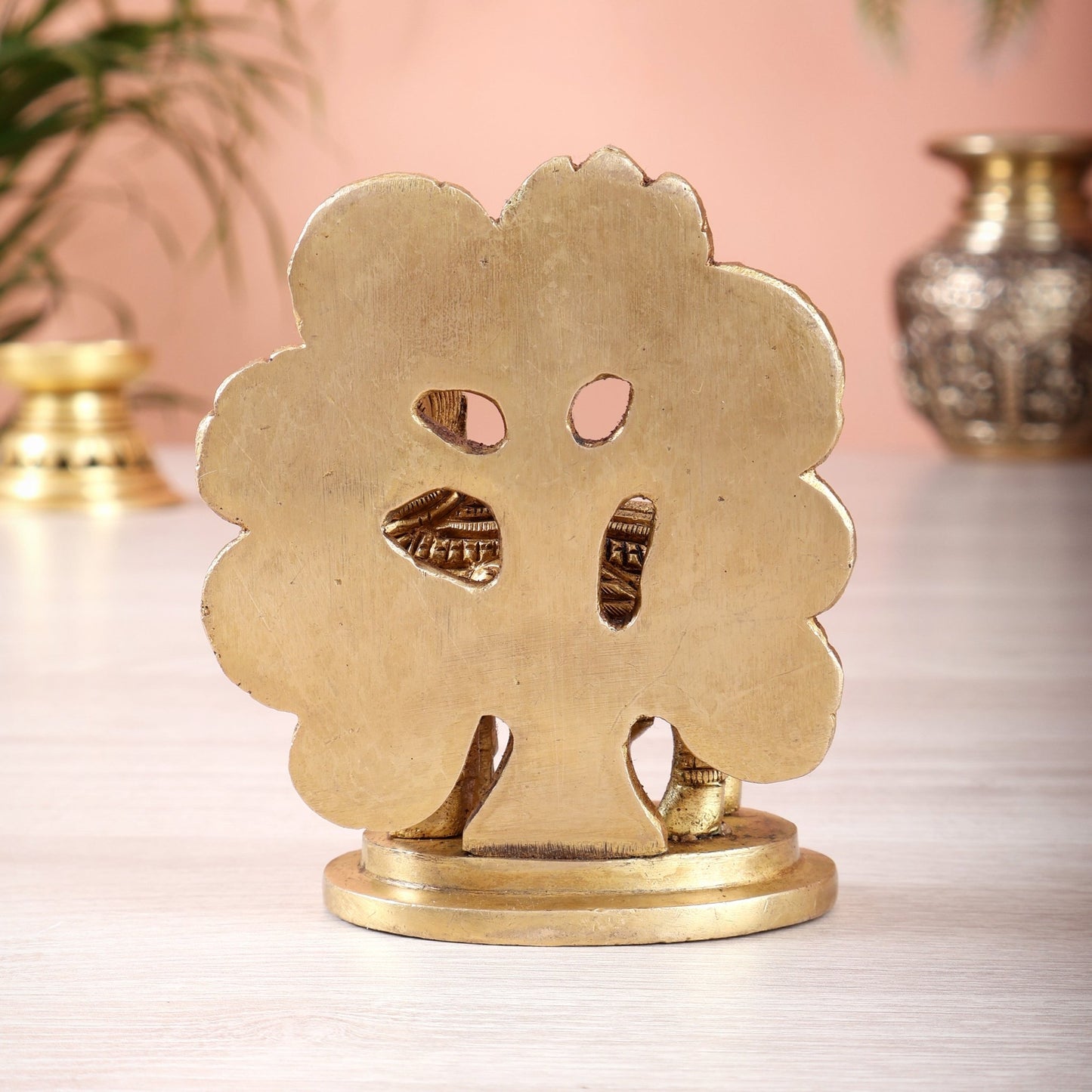 Brass Superfine Kamdhenu Cow with Wings & Kalpavriksha Idol 4.5" - Budhshiv.com