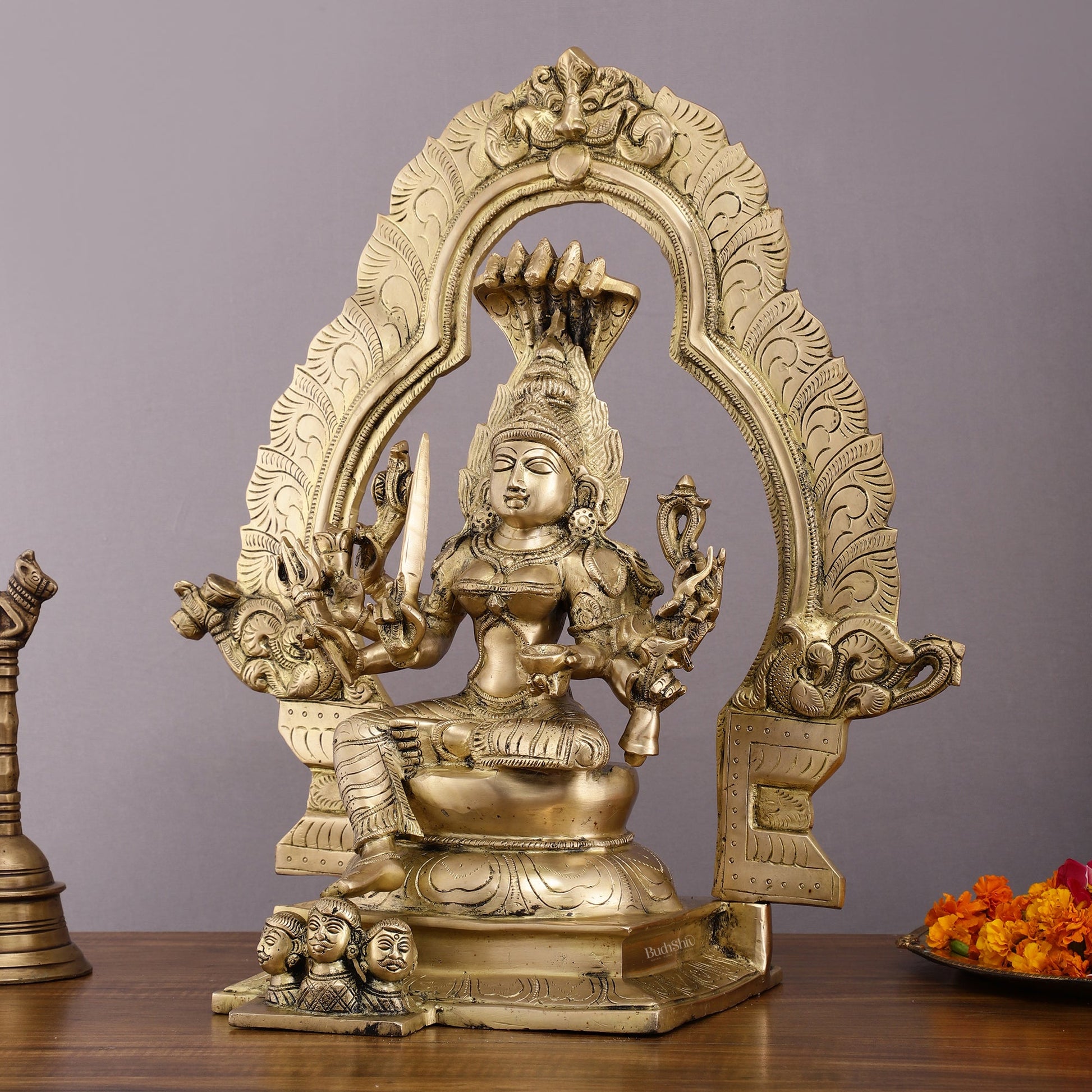 Brass Superfine Karmari Mariamman Statue with Prabhavali - 18" Height - Budhshiv.com