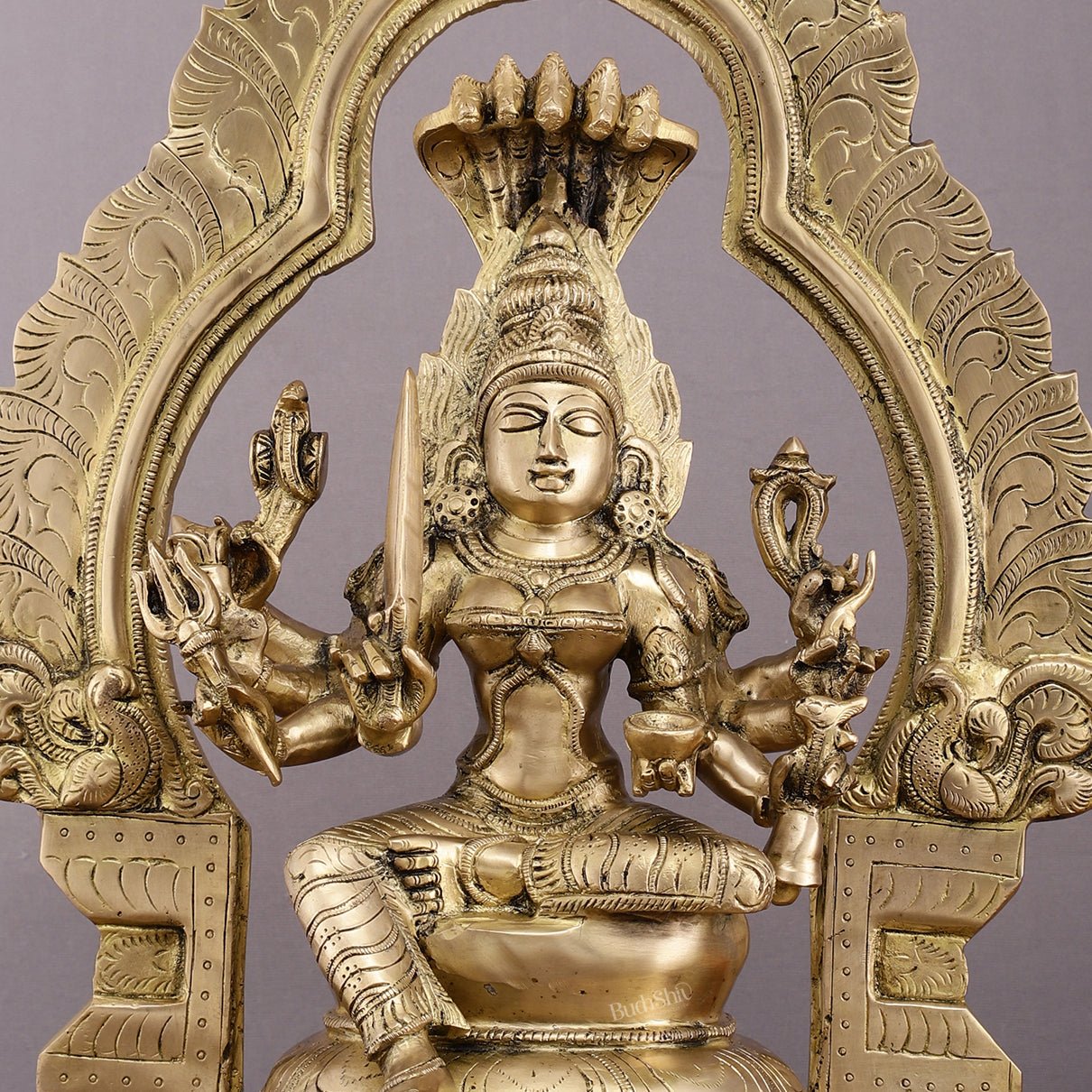Brass Superfine Karmari Mariamman Statue with Prabhavali - 18" Height - Budhshiv.com