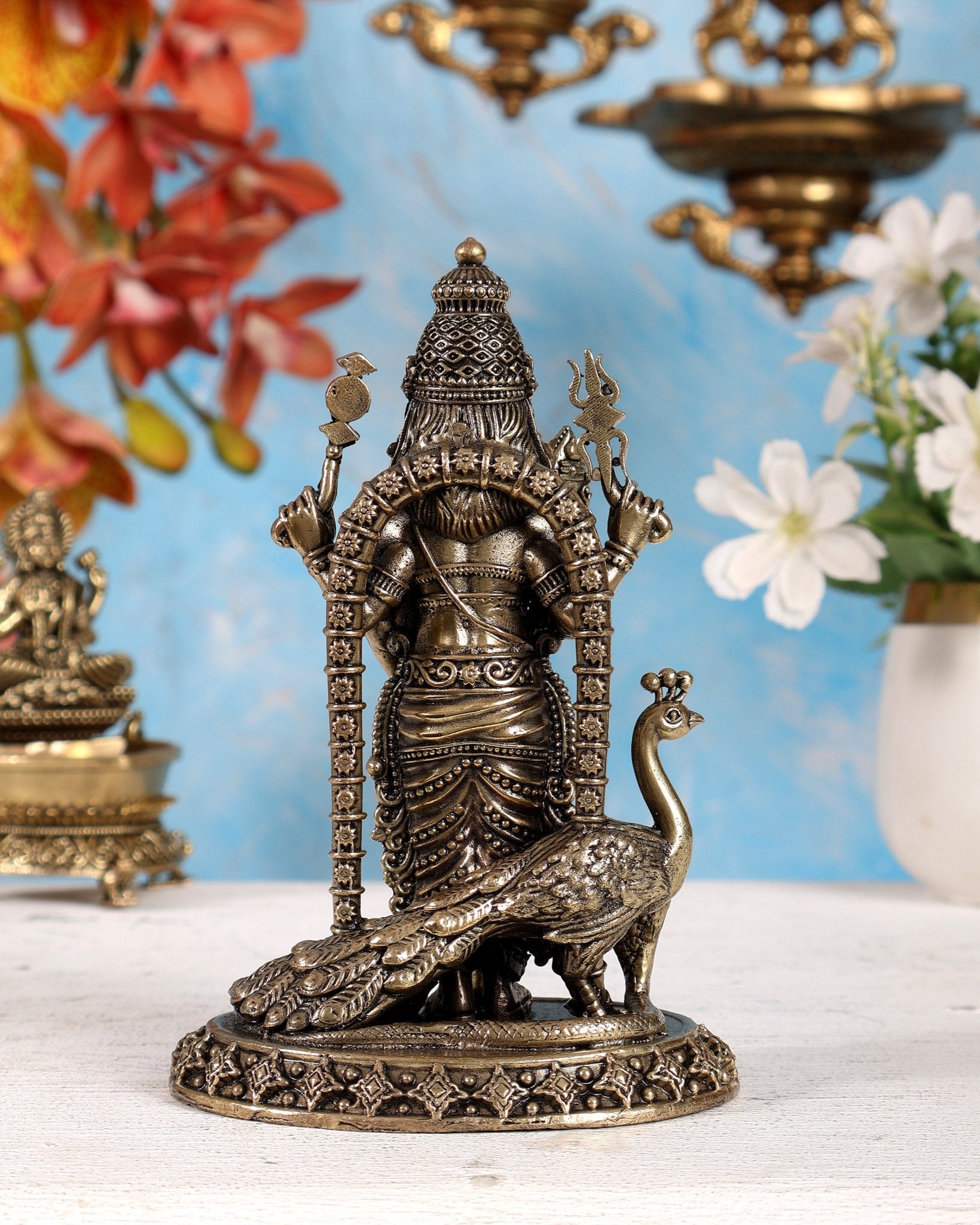 Brass Superfine Kartikeya Murugan Idol – Intricately Handcrafted 6 inch - Budhshiv.com