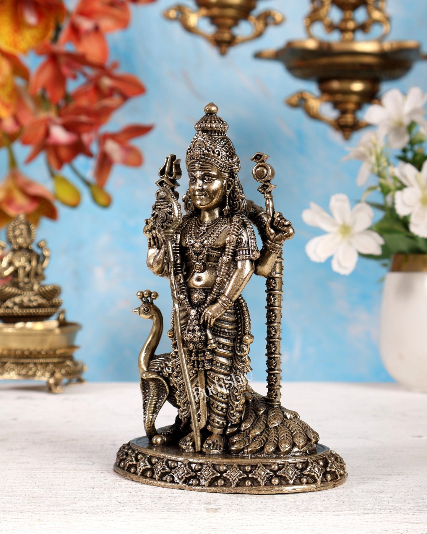 Brass Superfine Kartikeya Murugan Idol – Intricately Handcrafted 6 inch - Budhshiv.com