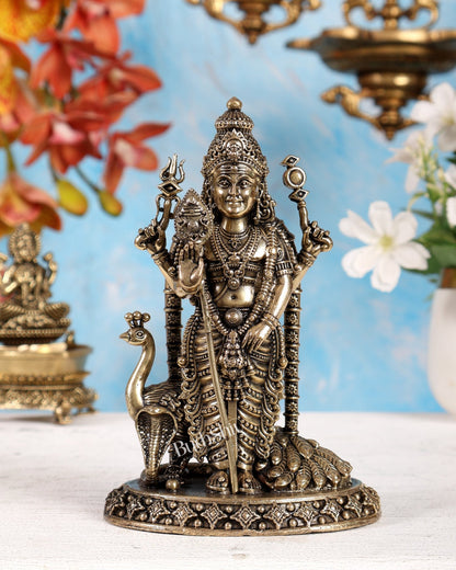 Brass Superfine Kartikeya Murugan Idol – Intricately Handcrafted 6 inch - Budhshiv.com