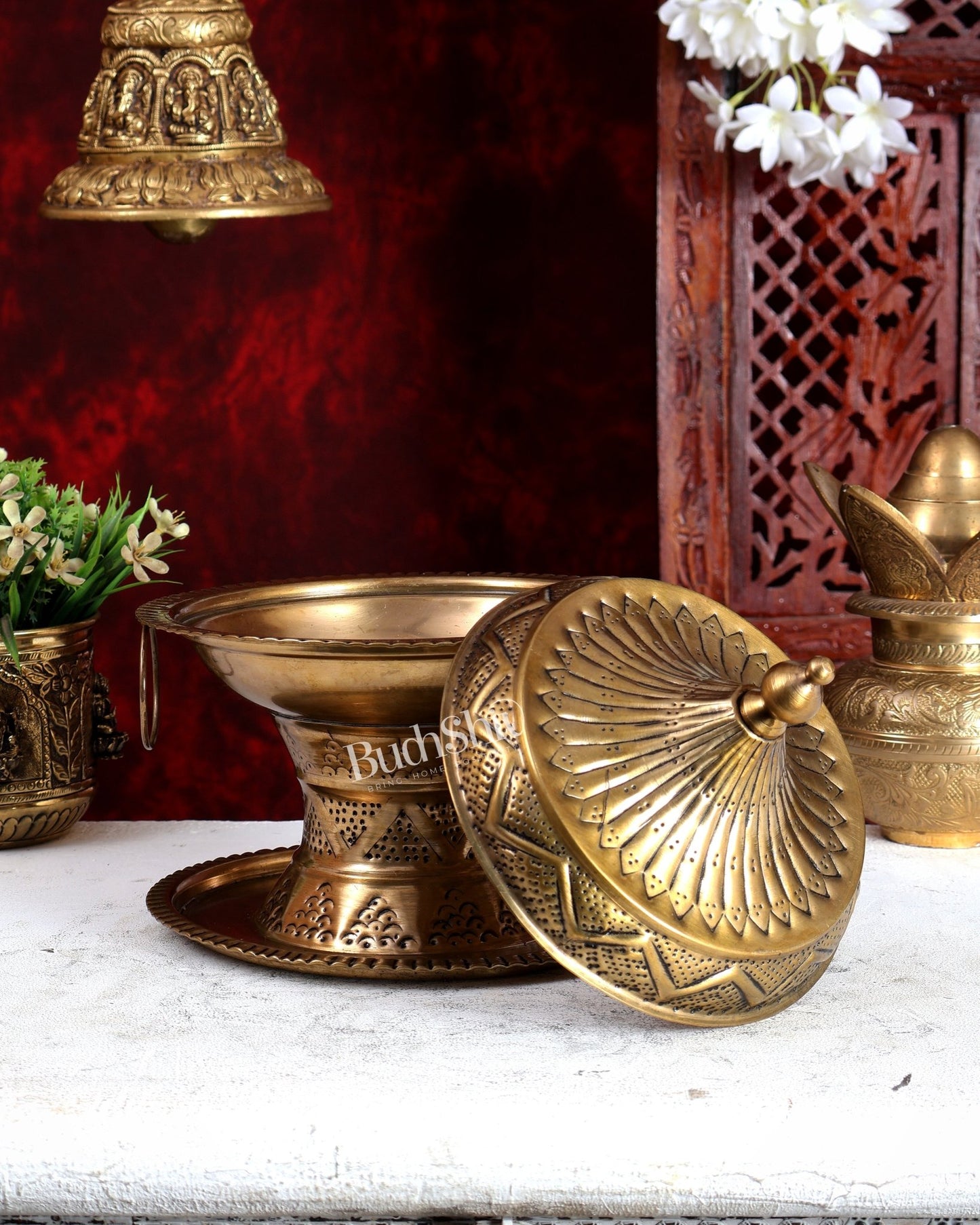 Brass Superfine Khajoor (Date) Pot with Lid – Handcrafted Bowl with Handles - Budhshiv.com