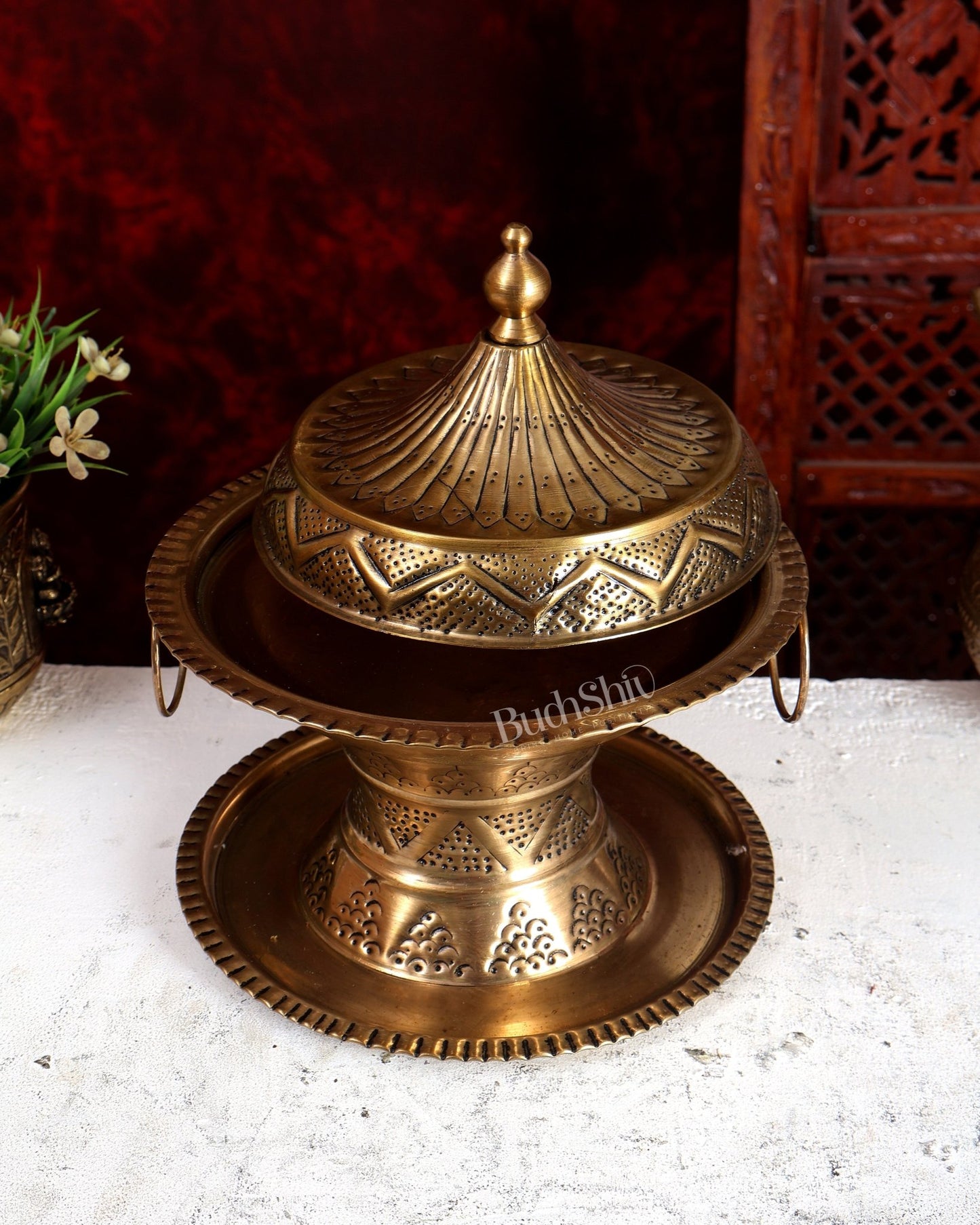 Brass Superfine Khajoor (Date) Pot with Lid – Handcrafted Bowl with Handles - Budhshiv.com