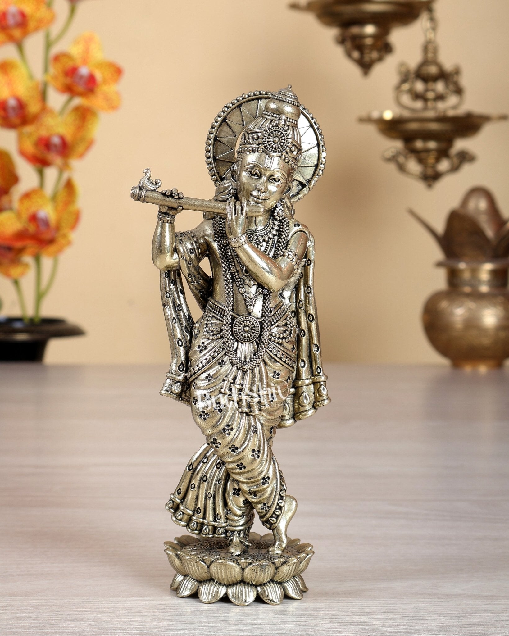 Brass Superfine Krishna Idol – 6" 15.5 cm Divine - Budhshiv.com