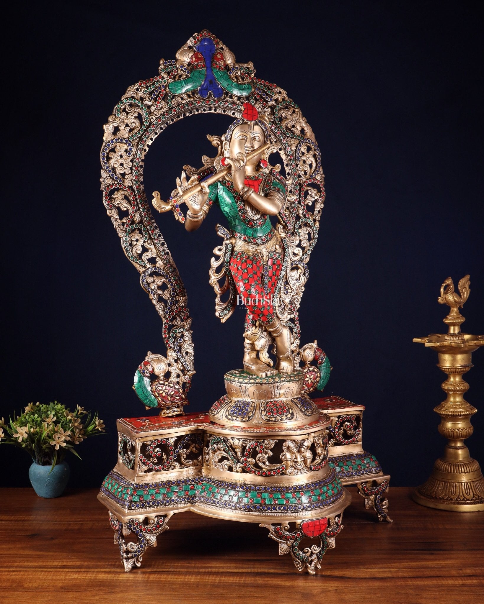 Brass Superfine Krishna large statue 31" - Budhshiv.com
