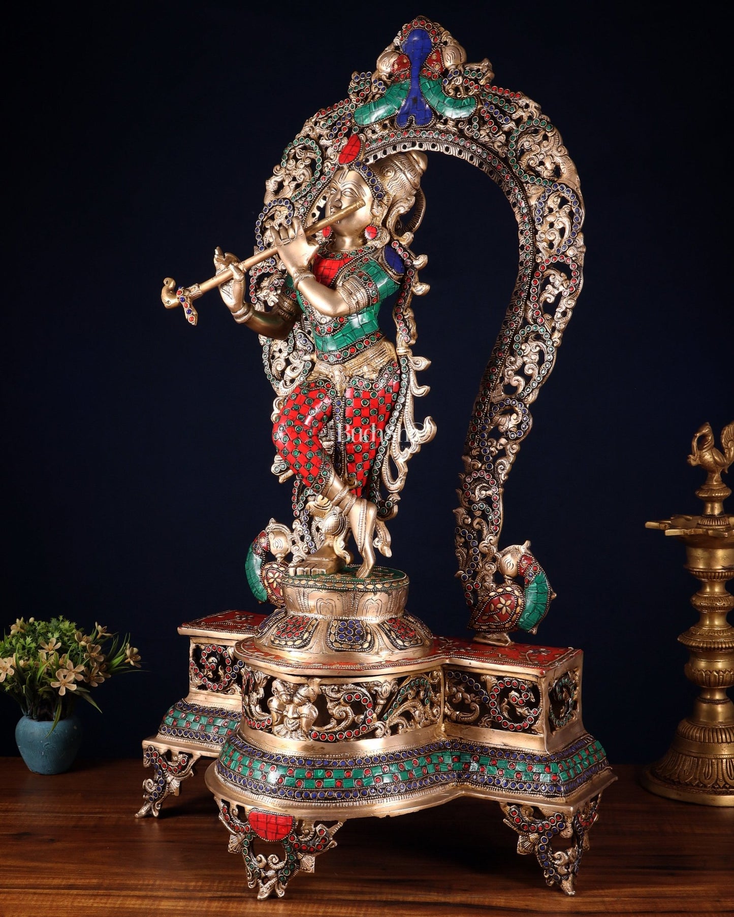 Brass Superfine Krishna large statue 31" - Budhshiv.com
