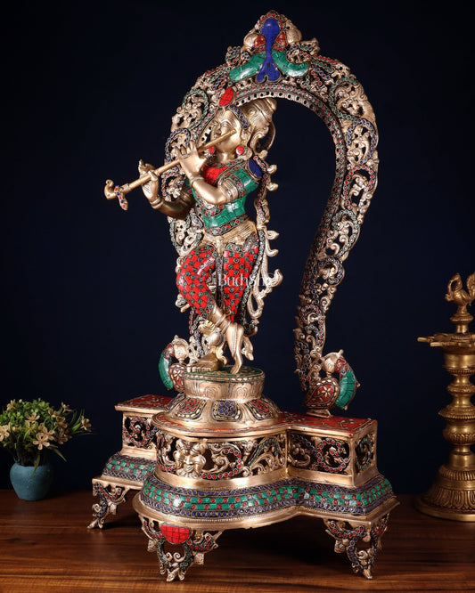 Brass Superfine Krishna large statue 31" - Budhshiv.com