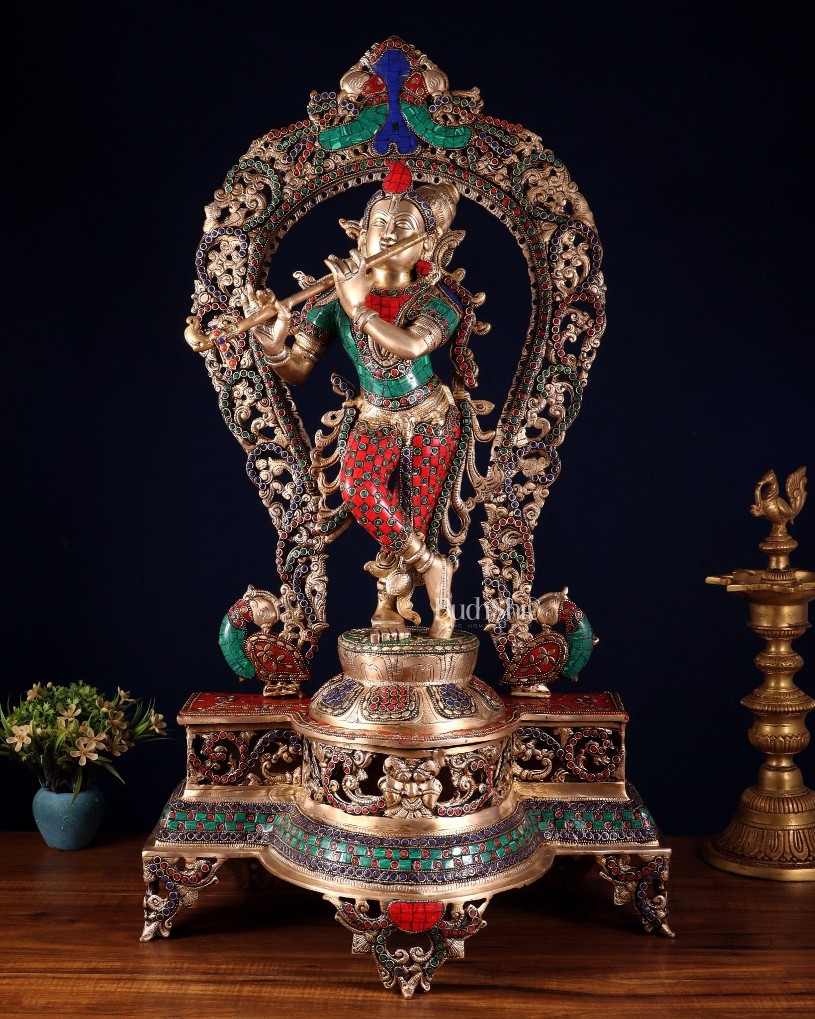 Brass Superfine Krishna large statue 31" - Budhshiv.com