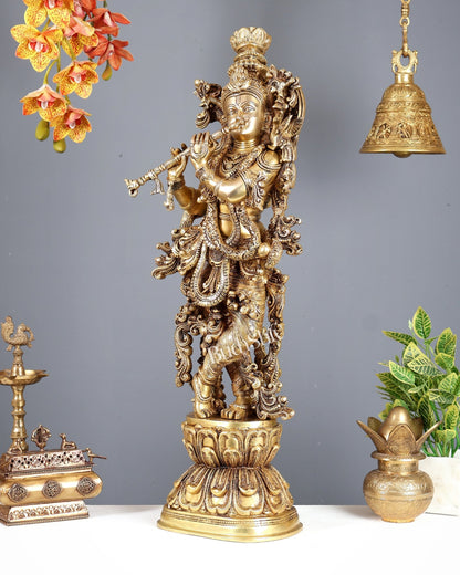 Brass Superfine Krishna Statue - 30" enhanced carvings - Budhshiv.com