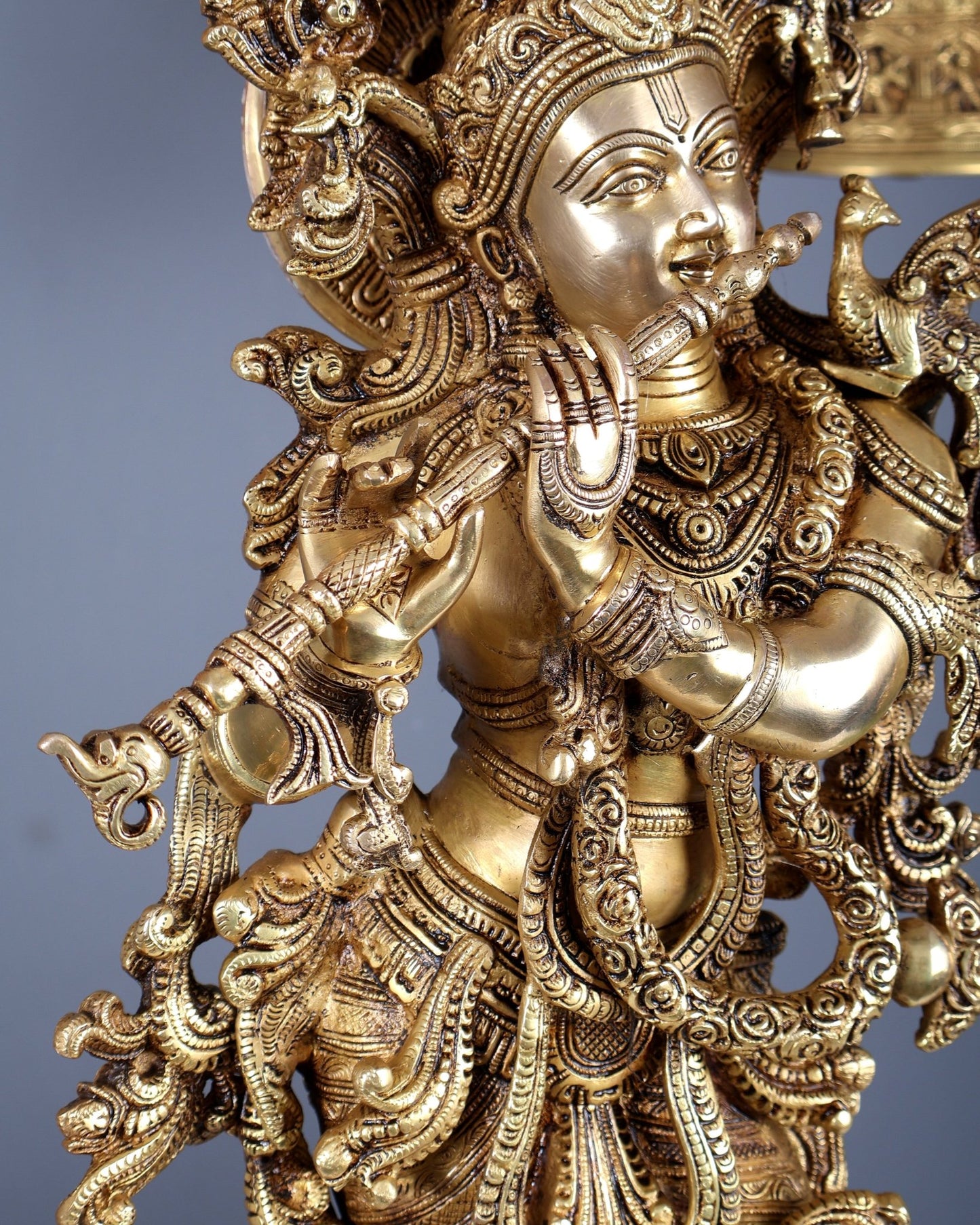 Brass Superfine Krishna Statue - 30" enhanced carvings - Budhshiv.com