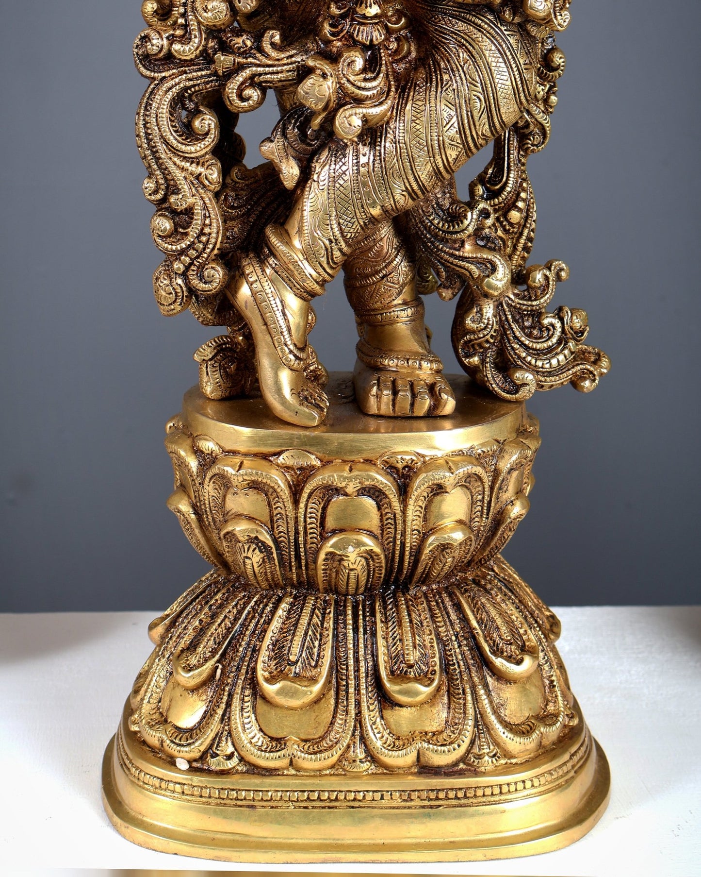 Brass Superfine Krishna Statue - 30" enhanced carvings - Budhshiv.com