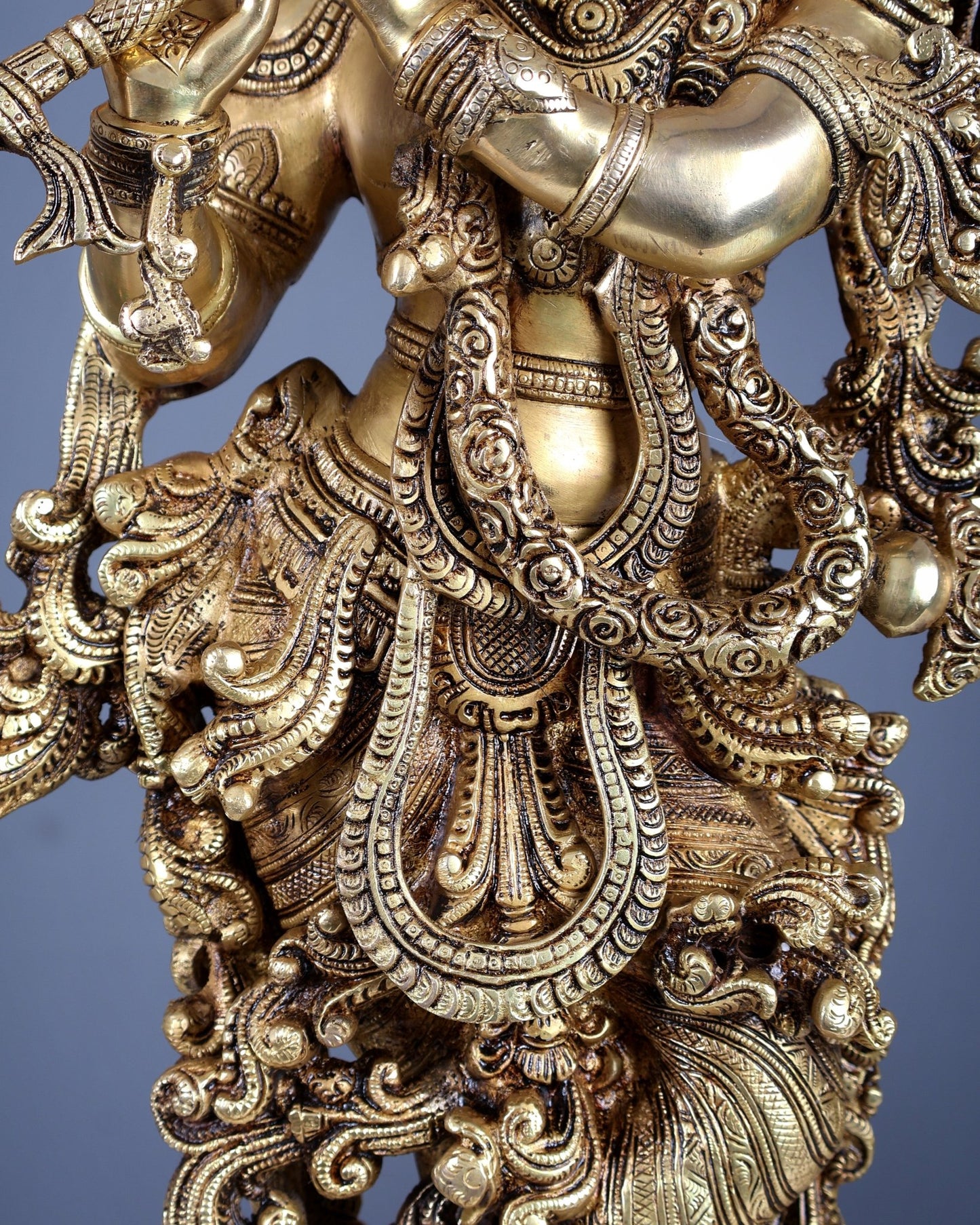 Brass Superfine Krishna Statue - 30" enhanced carvings - Budhshiv.com