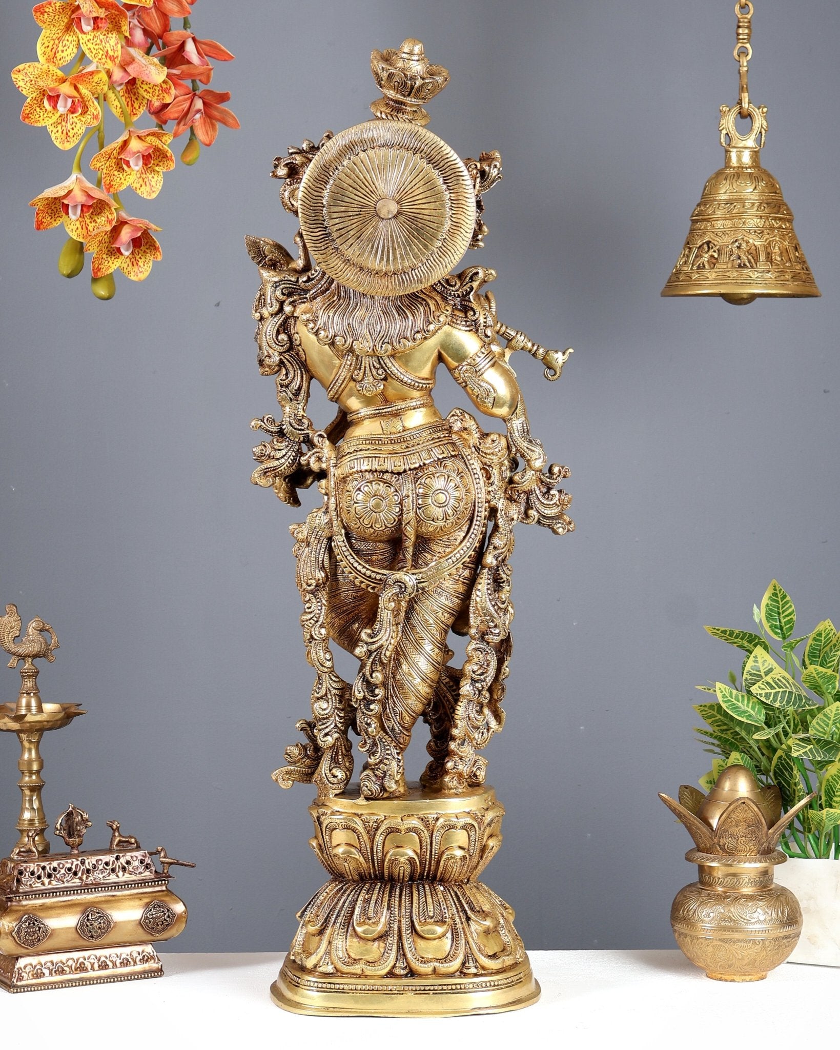 Brass Superfine Krishna Statue - 30" enhanced carvings - Budhshiv.com