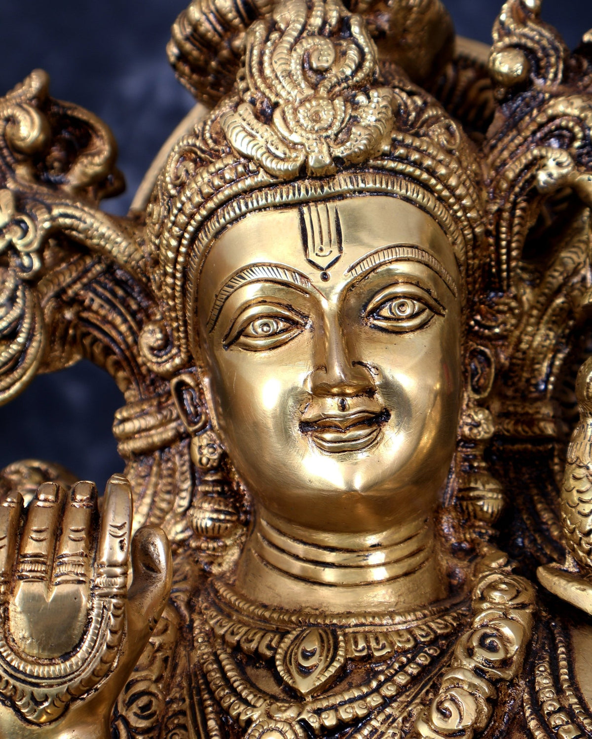Brass Superfine Krishna Statue - 30" Original enhanced carvings - Budhshiv.com