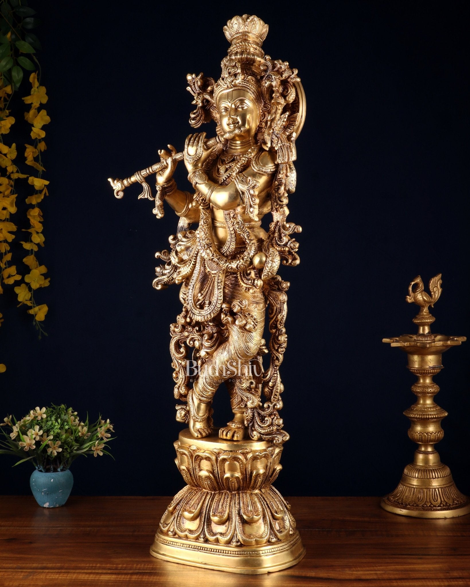 Brass Superfine Krishna Statue - 30" Original - Budhshiv.com