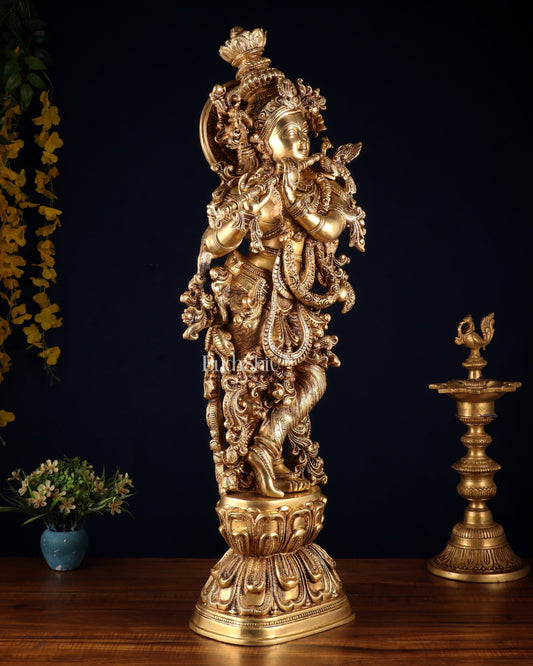 Brass Superfine Krishna Statue - 30" Original - Budhshiv.com