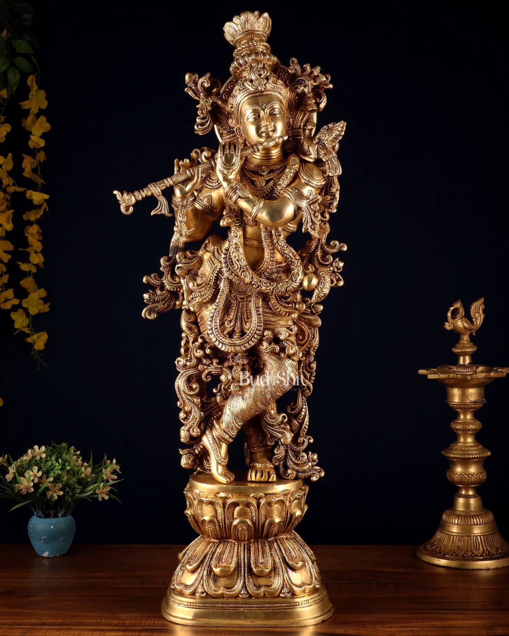 Brass Superfine Krishna Statue - 30" Original - Budhshiv.com