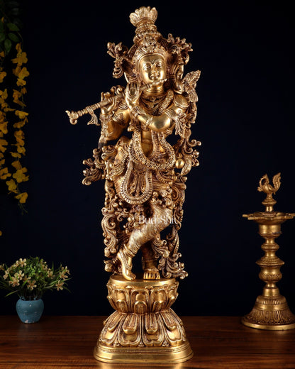 Brass Superfine Krishna Statue - 30" Original - Budhshiv.com