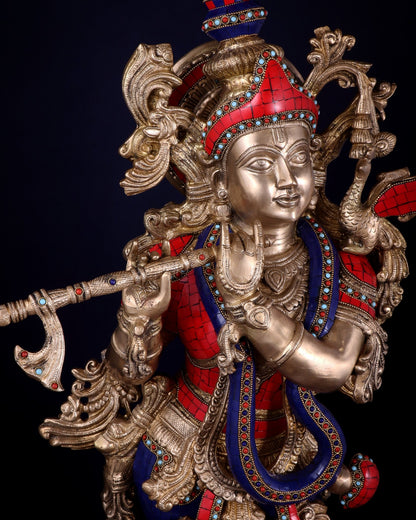 Brass Superfine Krishna Statue | Height 36 Inch/3 feet - Budhshiv.com