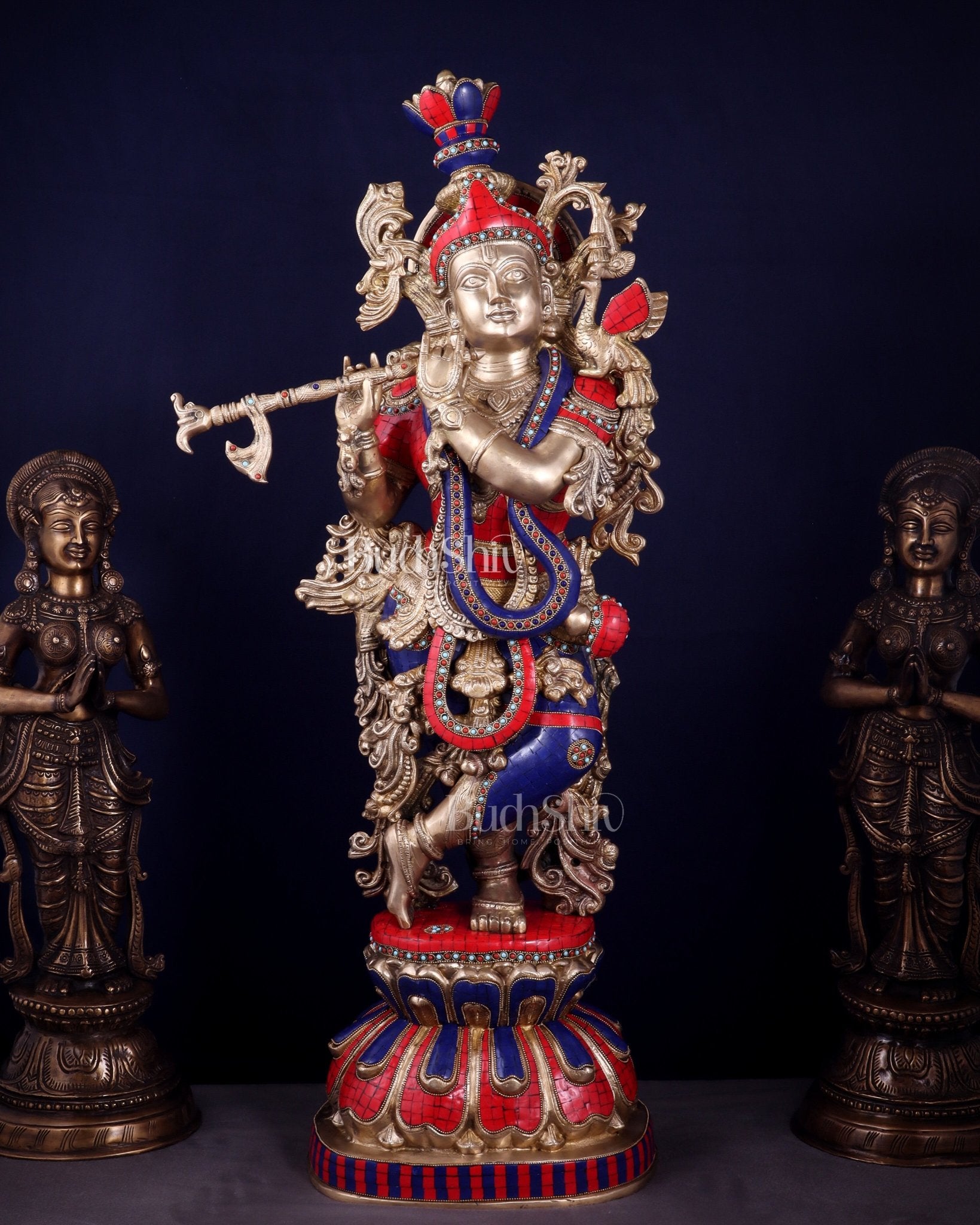 Brass Superfine Krishna Statue | Height 36 Inch/3 feet - Budhshiv.com