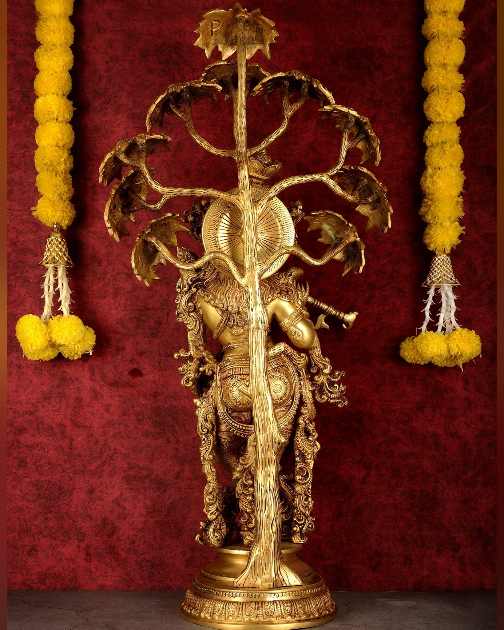 Brass Superfine Krishna under tree statue 35" - Budhshiv.com