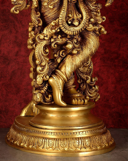 Brass Superfine Krishna under tree statue 35" - Budhshiv.com