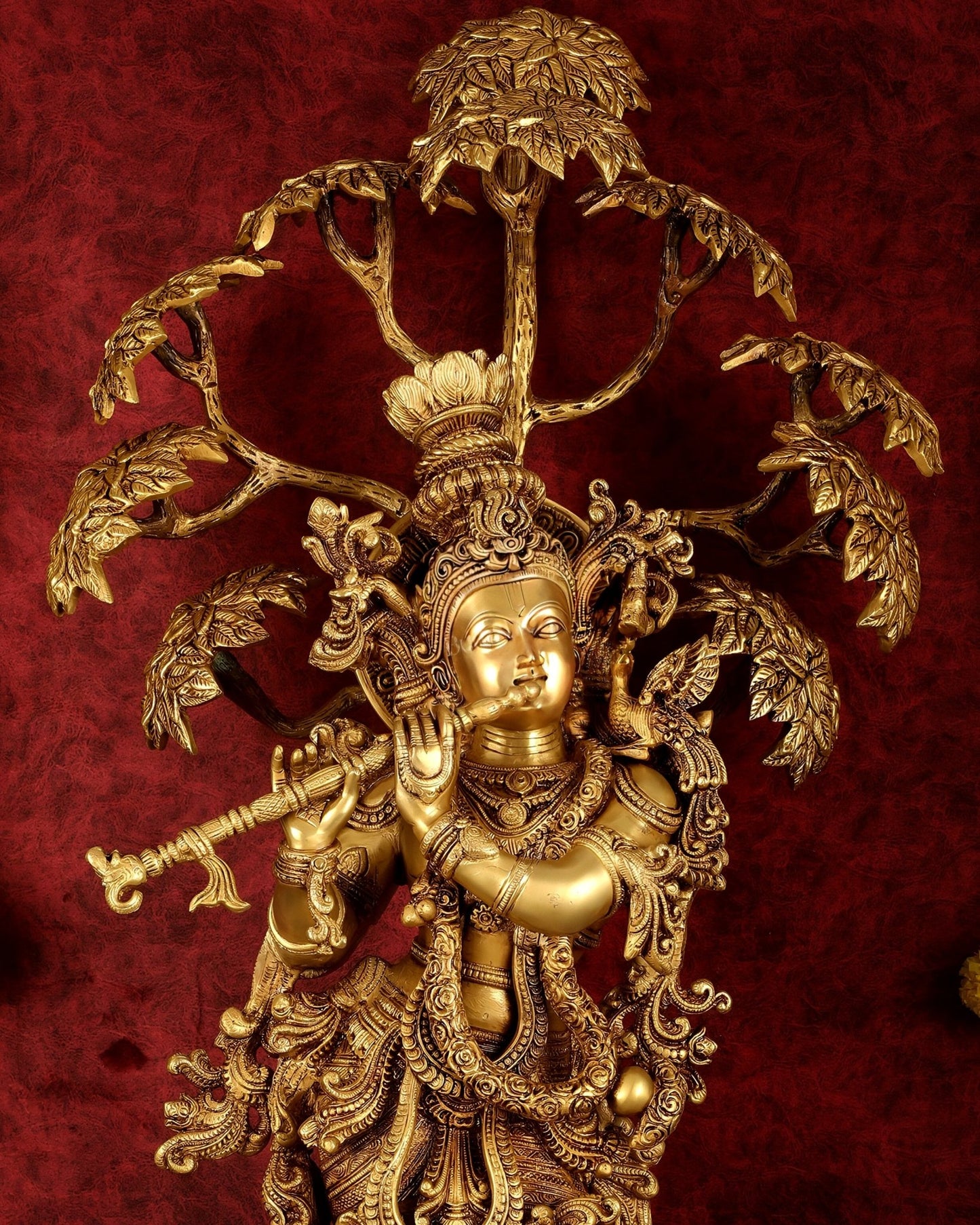Brass Superfine Krishna under tree statue 35" - Budhshiv.com