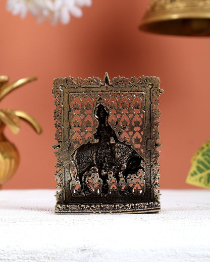 Brass Superfine Krishna with Cow Car Dashboard Idol – Divine Miniature Statue (3 Inches) - Budhshiv.com