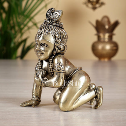 Brass Superfine Laddoo Gopal Crawling Baby Krishna Idol – Hollow Casted Intricate Murti - Budhshiv.com