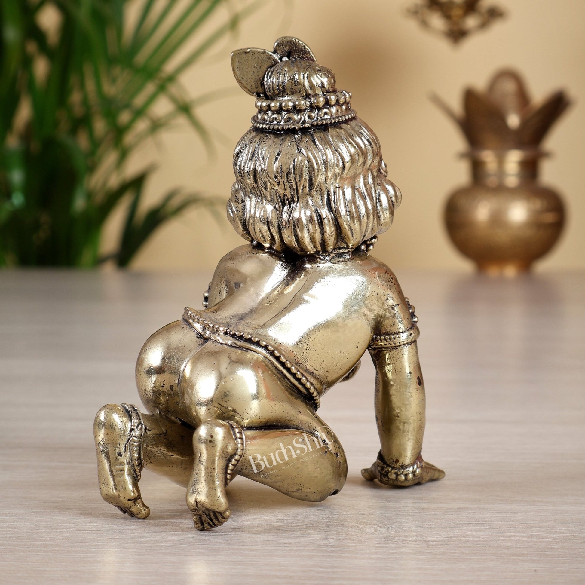 Brass Superfine Laddoo Gopal Crawling Baby Krishna Idol – Hollow Casted Intricate Murti - Budhshiv.com